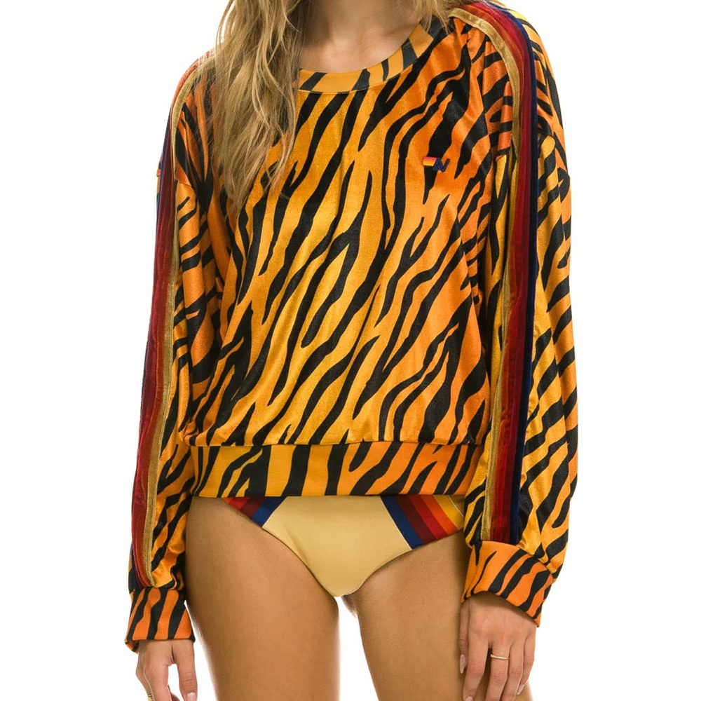 Aviator Nation VELVET Tiger sweatpants AND sweatshirt matching set